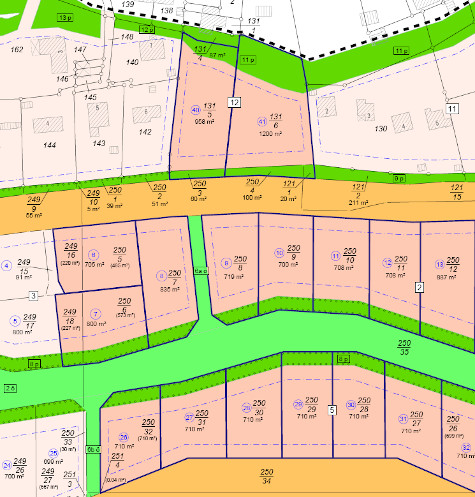 Parzellierungsplan zur Vorbereitung einer Flurstücksbildung in einem Baugebiet