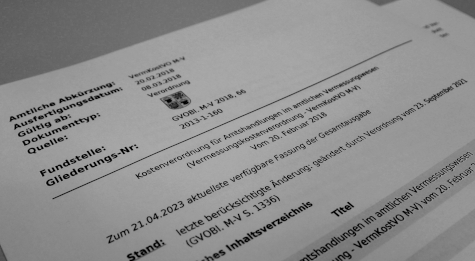 Ausschnitt aus der Vermessungskostenverordnung - VermKostVO M-V für hoheitliche Vermessungen in Mecklenburg-Vorpommern
