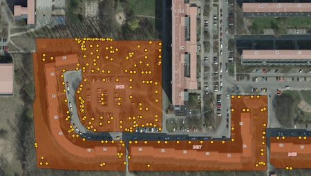 Ausschnitt aus dem Baumkataster (GIS) einer Wohnungsgesellschaft in Rostock